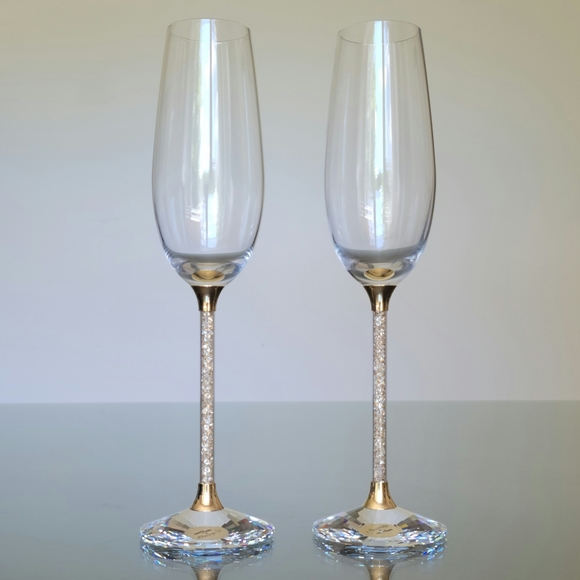 Swarovski Dining Swarovski Gold Tone Crystalline Toasting Wedding